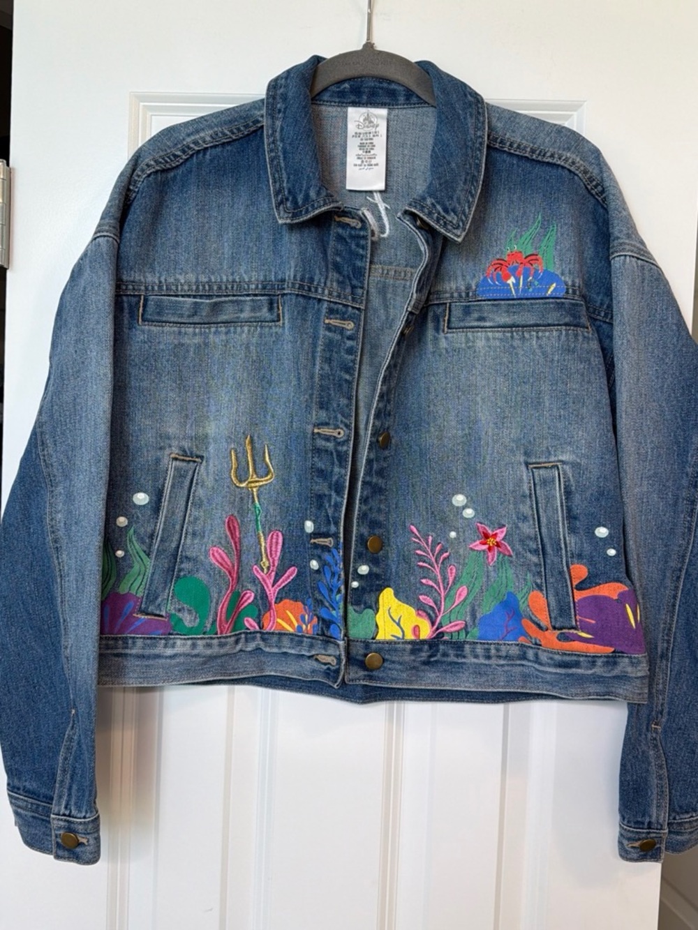 Disney Blue Denim Jean Jacket with Colorful Underwater Embroidery